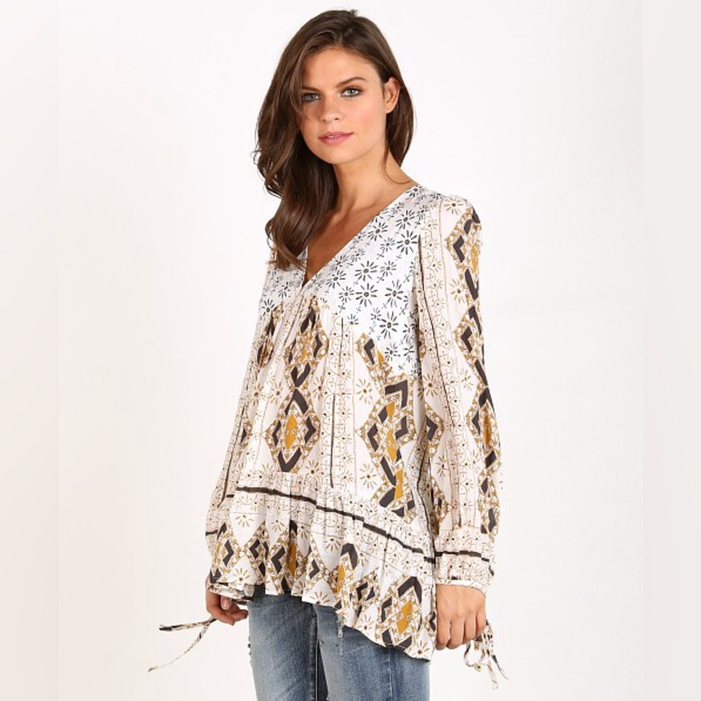 Free People Down By The Bay Mixed Print Boho Tunic - Ivory Combo - XS